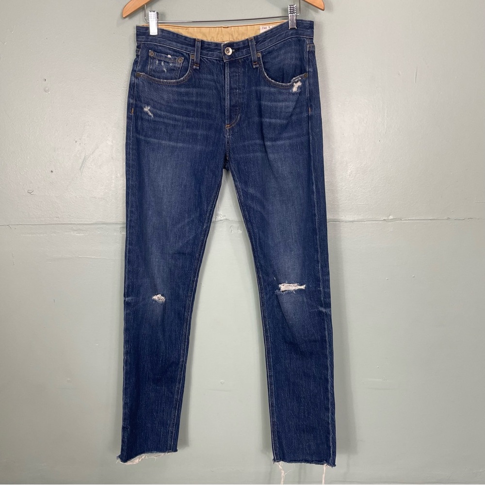 Rag & Bone Rosa Mid Rise Boyfriend Wyatt With Holes Blue Distressed Size 26